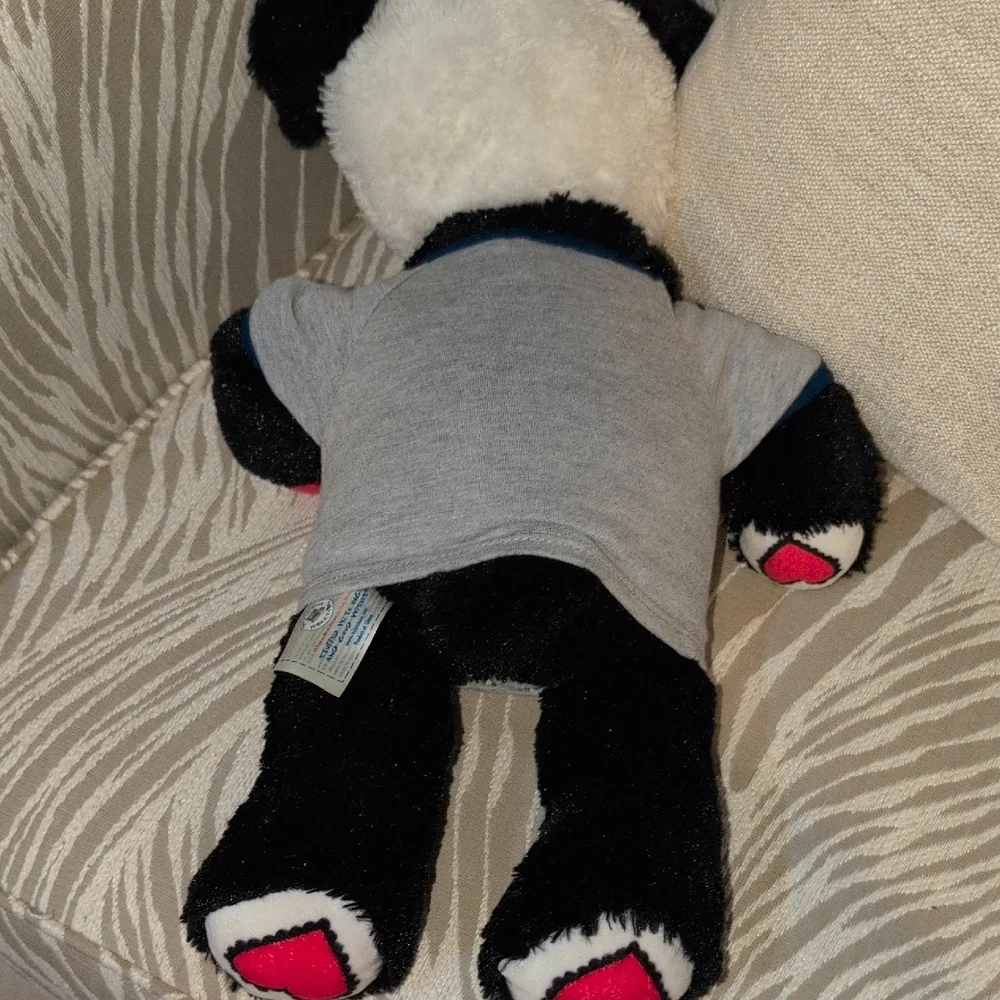 Build-A-Bear Black and White Plush Dog with Heart Eye and Baseball Shirt